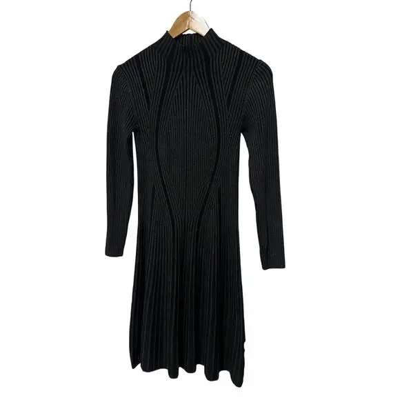 FRENCH CONNECTION WOMENS MEDIUM RIBBED KNIT LONG-SLEEVE DRESS CHARCOAL BLACK NEW - Picture 3 of 12